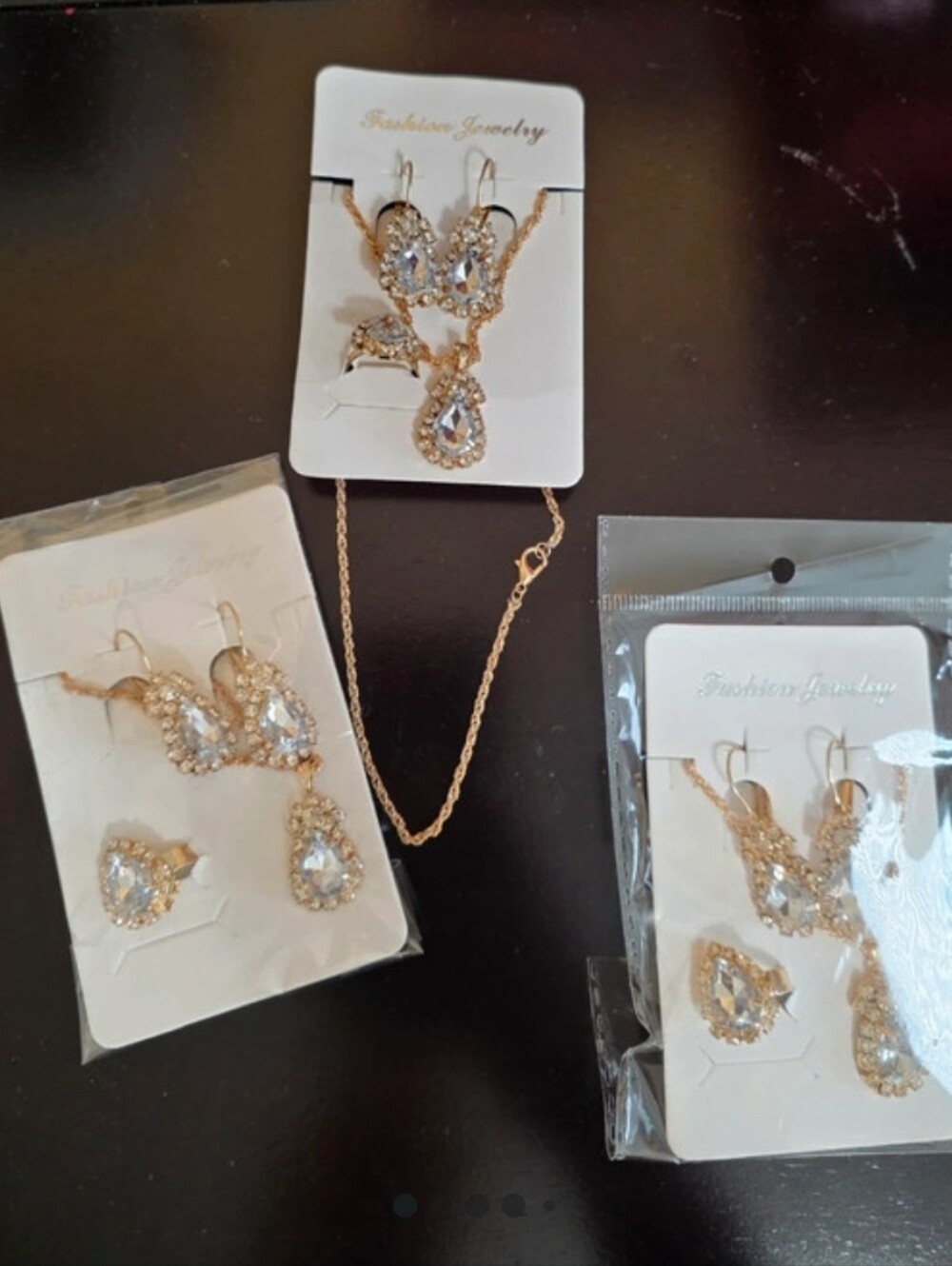 Fashion Jewelry Gold-Tone Clear Crystal Teardrop Necklace & Earring Set